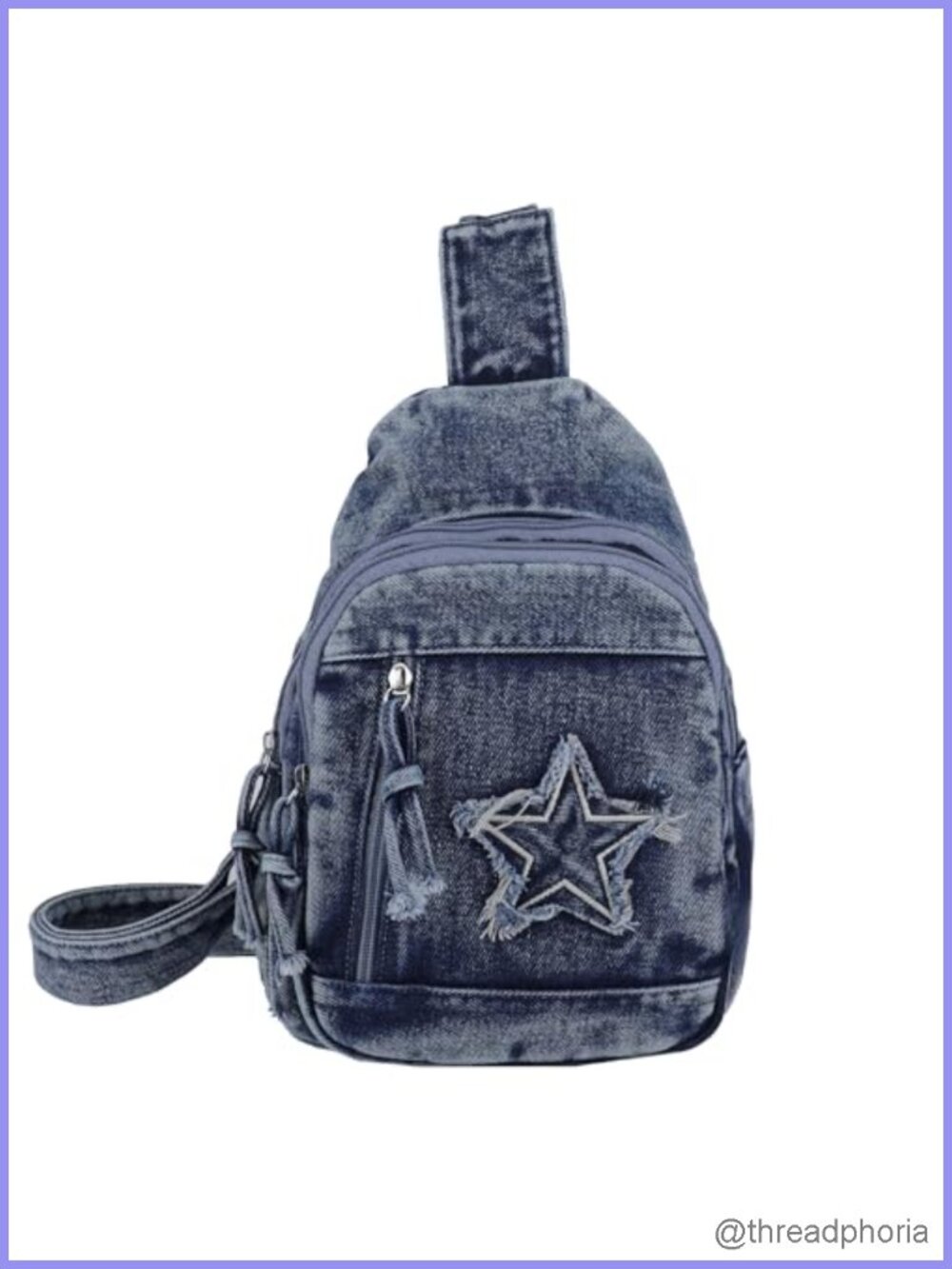Vintage Washed Denim Crossbody Sling Bag Frayed Star Y2K Chest Pack